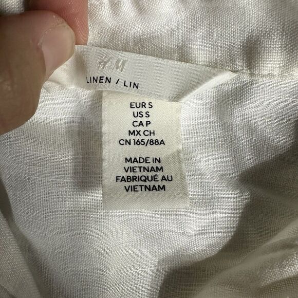 H&M women's Long Sleeve Linen Button Up Shirt S Cream Boho Bohemian Laganlook - Picture 8 of 16